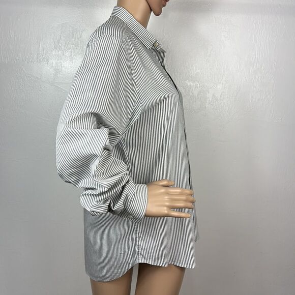 Theory White And Blue Stripes Long Sleeve Button Down Shirt Size S - Picture 4 of 11